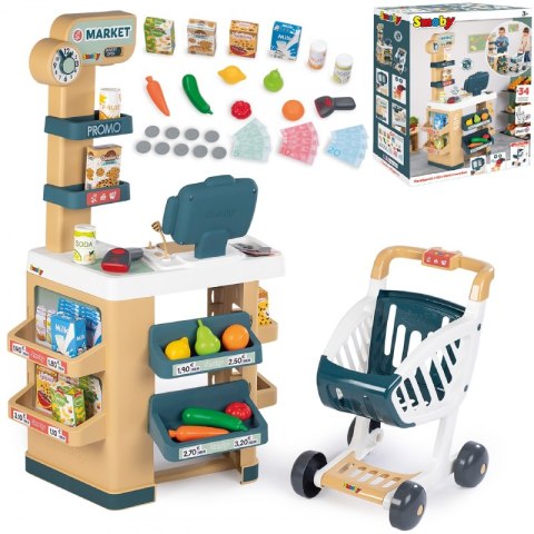 SMOBY Sklep Market z Wózkiem Elektroniczną Kasą ze Skanerem SMOBY Sklep Market z Wózkiem Elektroniczną Kasą ze Skanerem