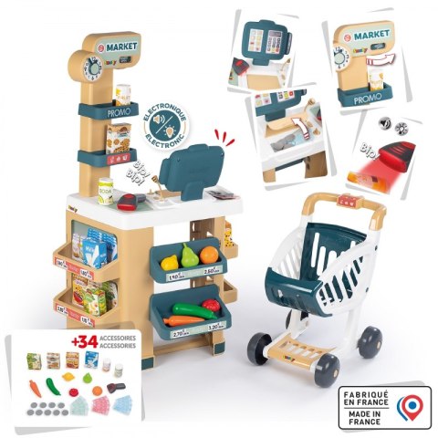 SMOBY Sklep Market z Wózkiem Elektroniczną Kasą ze Skanerem SMOBY Sklep Market z Wózkiem Elektroniczną Kasą ze Skanerem