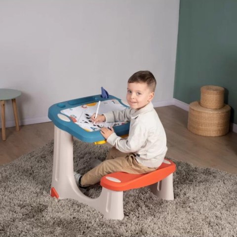 SMOBY Stolik z Tablicą Do Rysowania Biurko z Ławką + 12 akcesoriów SMOBY Stolik z Tablicą Do Rysowania Biurko z Ławką + 12 akcesoriów