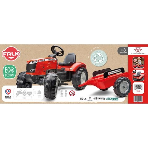 FALK Traktor Massey Ferguson Czerwony na Pedały z Przyczepką od 3 Lat FALK Traktor Massey Ferguson Czerwony na Pedały z Przyczepką od 3 Lat