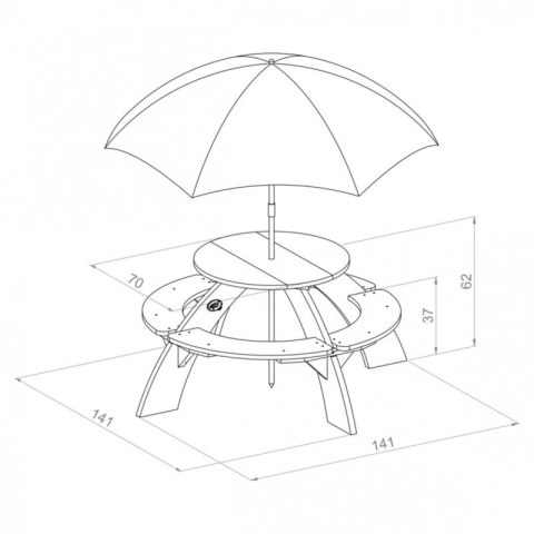 AXI Drewniany Wielofunkcyjny Zestaw Stół Okrągły + Ławeczki + Parasol AXI Drewniany Wielofunkcyjny Zestaw Stół Okrągły + Ławeczki + Parasol