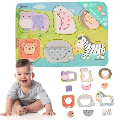 CLASSIC WORLD Układanka Klocki Puzzle dla Dzieci Zwierzęta Dopasuj Nauka Kształtów Kolorów MONTESSORI 6 el. CLASSIC WORLD Układanka Klocki Puzzle dla Dzieci Zwierzęta Dopasuj Nauka Kształtów Kolorów MONTESSORI 6 el.