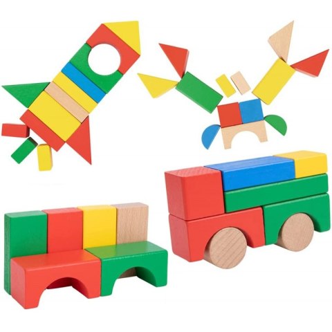 TOOKY TOY Drewniane Kolorowe Klocki Do Układania Figury Montessori TOOKY TOY Drewniane Kolorowe Klocki Do Układania Figury Montessori