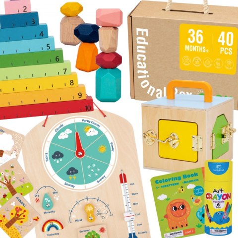Tooky Toy Edukacyjne Pudełko Montessori Układanka Liczydło Tablica Pogody 6w1 od 3 Lat Tooky Toy Edukacyjne Pudełko Montessori Układanka Liczydło Tablica Pogody 6w1 od 3 Lat