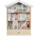 CLASSIC WORLD Duży Drewniany Domek dla Lalek 2 Figurki NATURALNE DREWNO 28 el.