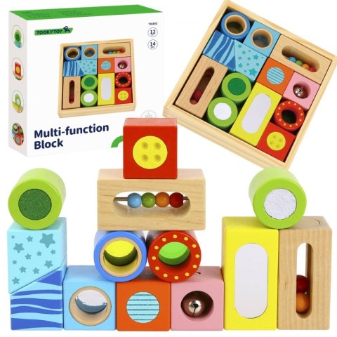 TOOKY TOY Drewniane Pudełko Klocki Sensoryczne Układanka Multifunkcyjna Kształty Dźwięk Dotyk 12 el. TOOKY TOY Drewniane Pudełko Klocki Sensoryczne Układanka Multifunkcyjna Kształty Dźwięk Dotyk 12 el.