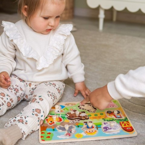 WOOPIE GREEN Drewniane Puzzle Montessori Farma z Pinezkami Do Dopasowania WOOPIE GREEN Drewniane Puzzle Montessori Farma z Pinezkami Do Dopasowania