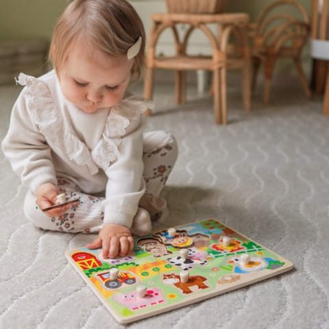 WOOPIE GREEN Drewniane Puzzle Montessori Farma z Pinezkami Do Dopasowania WOOPIE GREEN Drewniane Puzzle Montessori Farma z Pinezkami Do Dopasowania