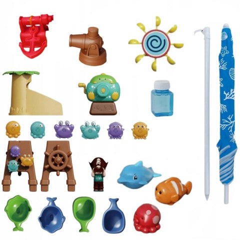 WOOPIE Stolik Wodny 2w1 Piaskownica Statek Piracki z Parasolem XL z Maszyna do Robienia Baniek Mydlanych WOOPIE Stolik Wodny 2w1 Piaskownica Statek Piracki z Parasolem XL z Maszyna do Robienia Baniek Mydlanych