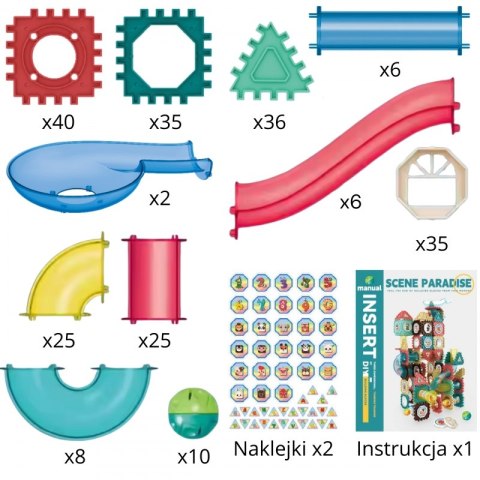 WOOPIE Klocki Konstrukcyjne 3D Zestaw Edukacyjny Tor Kulkowy Kulodrom Wafle 228el.