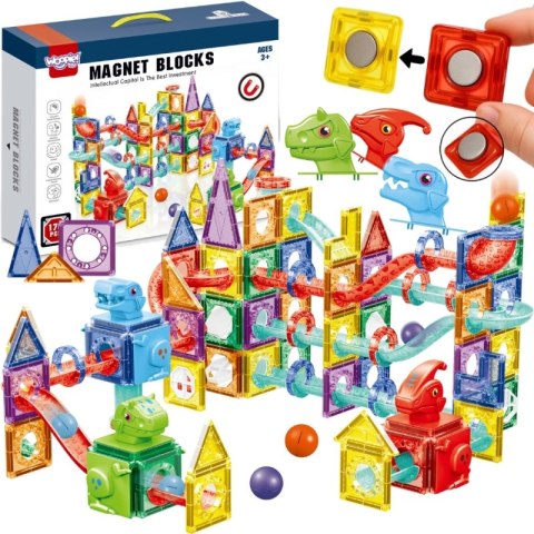 WOOPIE Klocki Magnetyczne Konstrukcyjne 3D Zestaw Edukacyjny Tor Kulkowy Kulodrom 170el.