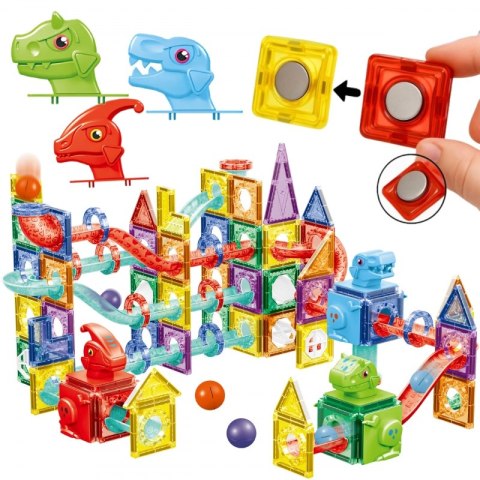 WOOPIE Klocki Magnetyczne Konstrukcyjne 3D Zestaw Edukacyjny Tor Kulkowy Kulodrom 170el.