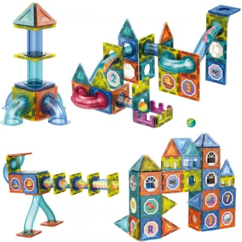 WOOPIE Klocki Magnetyczne Konstrukcyjne 3D Zestaw Edukacyjny Tor Kulkowy Kulodrom 42 el.