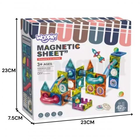 WOOPIE Klocki Magnetyczne Konstrukcyjne 3D Zestaw Edukacyjny Tor Kulkowy Kulodrom 42 el.