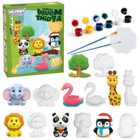WOOPIE Zestaw Kreatywny z Farbami DIY Zrób Odlewy Gipsowe Figurki i Pomaluj - Zestaw Zwierzątka