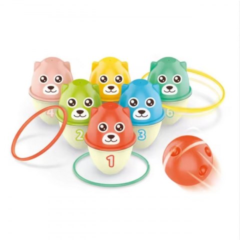 WOOPIE Zestaw Gry Zręcznościowe 2w1 Rzut do Celu Obręczami Ringo Kręgle Kolorowe Misie