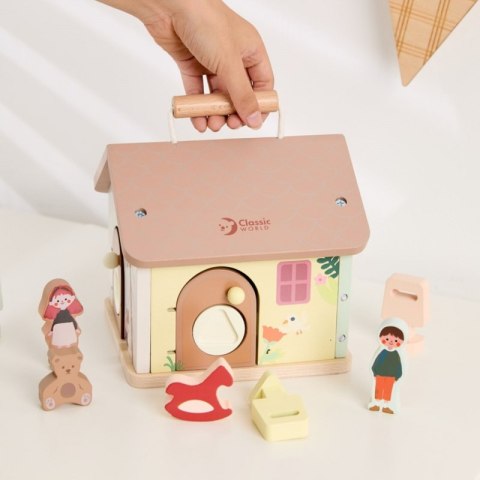 CLASSIC WORLD Drewniany Domek Sensoryczny Edukacyjny z Zamkami Kluczykami 11el.