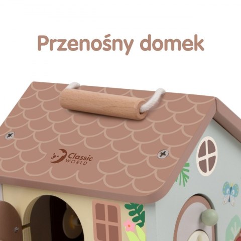 CLASSIC WORLD Drewniany Domek Sensoryczny Edukacyjny z Zamkami Kluczykami 11el.