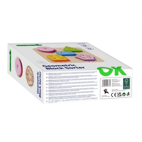 TOOKY TOY Drewniany Sorter Geometryczny Nauka Kształtów Liczenia Kolorów Montessori