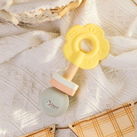 CLASSIC WORLD Drewniana Pastelowa Grzechotka Gryzak 2w1 Kwiatuszek 0+