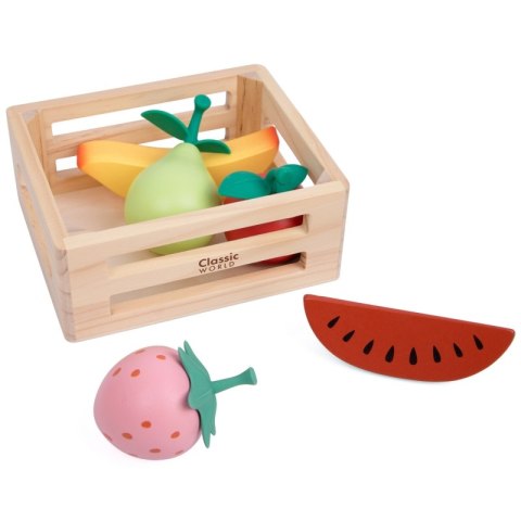 CLASSIC WORLD Zestaw Drewnianych Owoców w Koszyku 6 el.