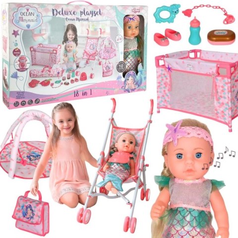 WOOPIE ROYAL Lalka Bobas 36 cm Syrenka Interaktywna Zestaw XXL Opiekunka 18w1