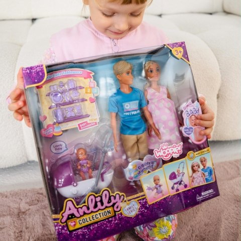 WOOPIE ROYAL Zestaw Lalek Rodzina Lily w Ciąży Tata Niemowlak Wózek Akcesoria