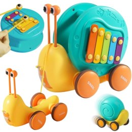 WOOPIE Ślimak do Ciągnięcia 4w1 Cymbałki Zębatki Sensoryczne Wyrzutnia + Małe Autko