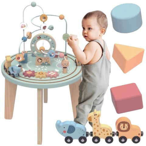 TOOKY TOY Drewniany Stolik Edukacyjny Montessori XXL Dla Dzieci 2+ Interaktywny Kolejka