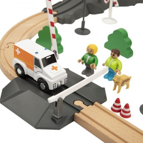 Tooky Toy Drewniana Kolejka Elektryczna Straż Pożarna Efekty Dźwiękowe 70 el. FSC