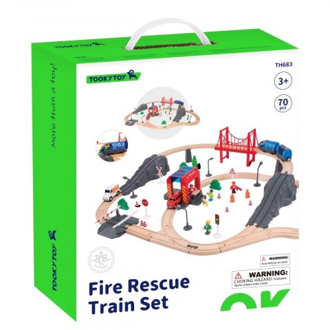 Tooky Toy Drewniana Kolejka Elektryczna Straż Pożarna Efekty Dźwiękowe 70 el. FSC