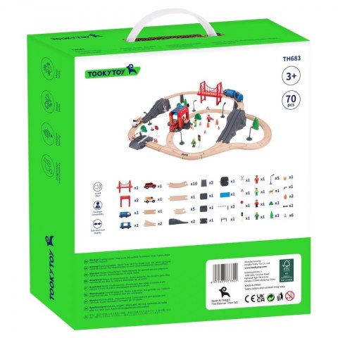 Tooky Toy Drewniana Kolejka Elektryczna Straż Pożarna Efekty Dźwiękowe 70 el. FSC