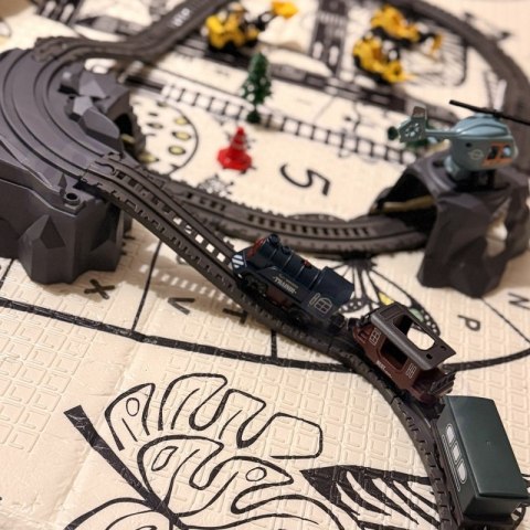 WOOPIE Elektryczna Kolejka Tor Retro Ciuchcia Lokomotywa + 2 Wagony - Zestaw 76 el.