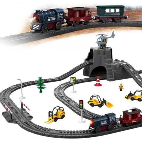 WOOPIE Elektryczna Kolejka Tor Retro Ciuchcia Lokomotywa + 2 Wagony - Zestaw 76 el.