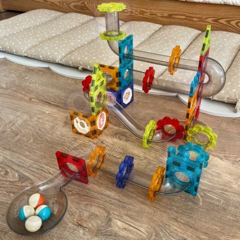 WOOPIE Klocki Magnetyczne Konstrukcyjne 3D Zestaw Edukacyjny Tor Kulkowy Kulodrom 113 el.