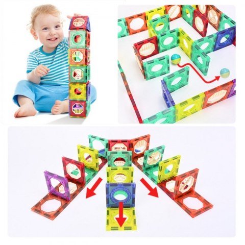 WOOPIE Klocki Magnetyczne Konstrukcyjne 3D Zestaw Edukacyjny Tor Kulkowy Kulodrom 126el.