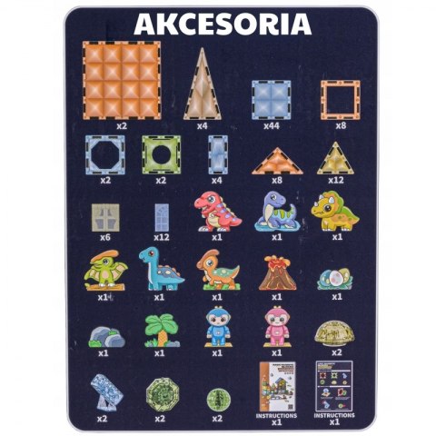 WOOPIE Klocki Magnetyczne Konstrukcyjne Świecące 3D Park Dinozaurów 124el.