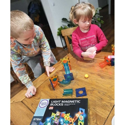 WOOPIE Klocki Magnetyczne Tor Kulkowy Świetlny Kulodrom 49 el.