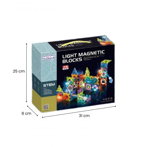 WOOPIE Klocki Magnetyczne Tor Kulkowy Świetlny Kulodrom 75 el.