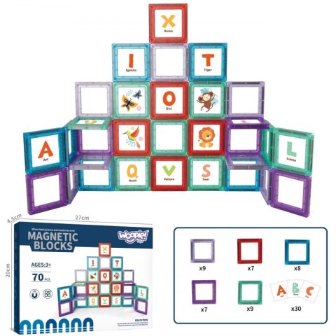 WOOPIE Przestrzenne Klocki Magnetyczne Nauka Liter 70 Elementów