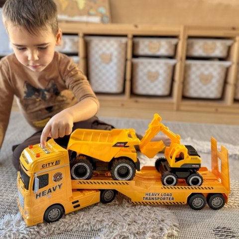 WOOPIE Samochód Laweta z Pojazdami Budowlanymi