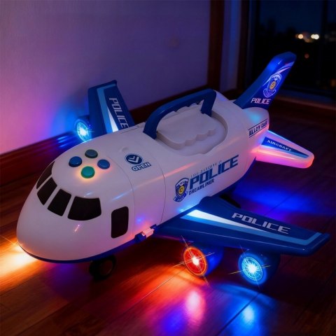 WOOPIE Samolot Rozkładany Transporter Policja z 3 Autami Policyjnymi Zestaw XL Znaki Drogowe