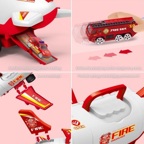 WOOPIE Samolot Rozkładany Transporter Straż Pożarna z 3 Autami Strażackimi Zestaw XL Znaki Drogowe