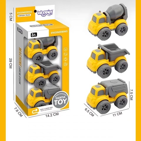 WOOPIE Zestaw 3w1 Pojazdy Budowlane Śmieciarka Betoniarka Wywrotka