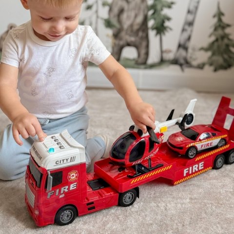 WOOPIE Zestaw Pojazdów Laweta Strażacka Helikopter Samochód Dźwięk Światła