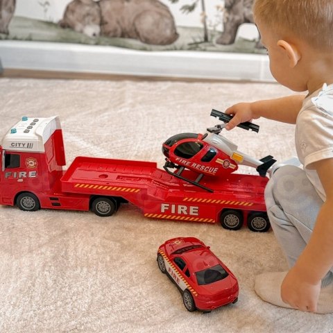 WOOPIE Zestaw Pojazdów Laweta Strażacka Helikopter Samochód Dźwięk Światła