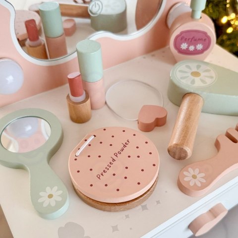 TOOKY TOY Drewniana Toaletka Motylek Akcesoria Lustro z Oświetleniem LED + Kosmetyki