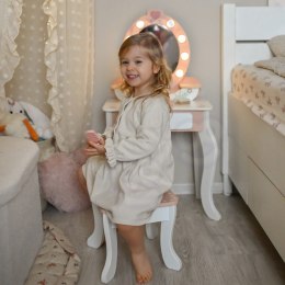 TOOKY TOY Drewniana Toaletka z Krzesełkiem Akcesoria Lustro z Oświetleniem LED + Kosmetyki
