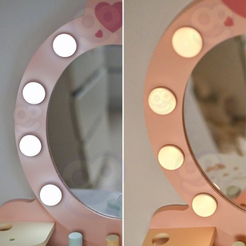 TOOKY TOY Drewniana Toaletka z Krzesełkiem Akcesoria Lustro z Oświetleniem LED + Kosmetyki