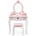 VIGA Duża Toaletka Drewniana Biało-Różowa z Lustrem i Krzesełkiem